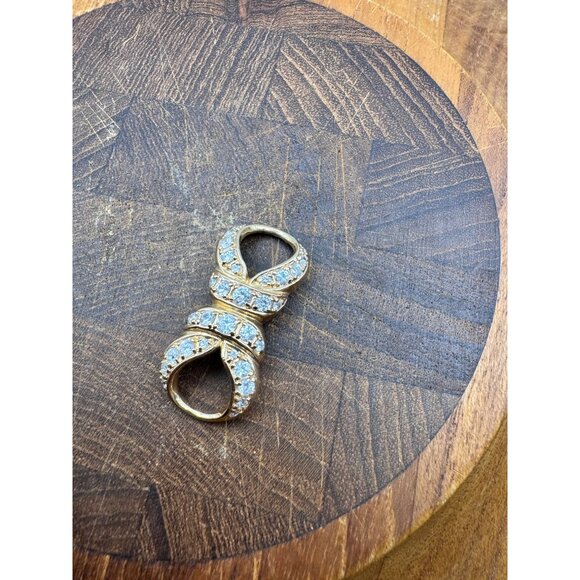 Gold Plated Cubic Zirconia Crystal Bow Slider Pendant - Picture 3 of 7